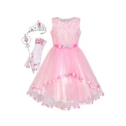 Flower Girls Dress Pink Princess Crown Dress Up Party 4 Years